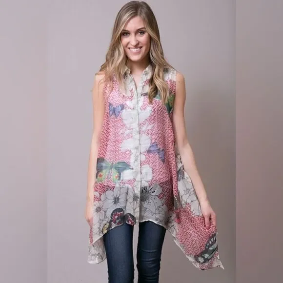 Johnny Was Floral Rayon Drawstring Tunic M